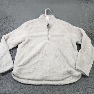 H&M Sweater Womens Medium White Sherpa Fleece 1/4 Zip Mock Neck Pullover